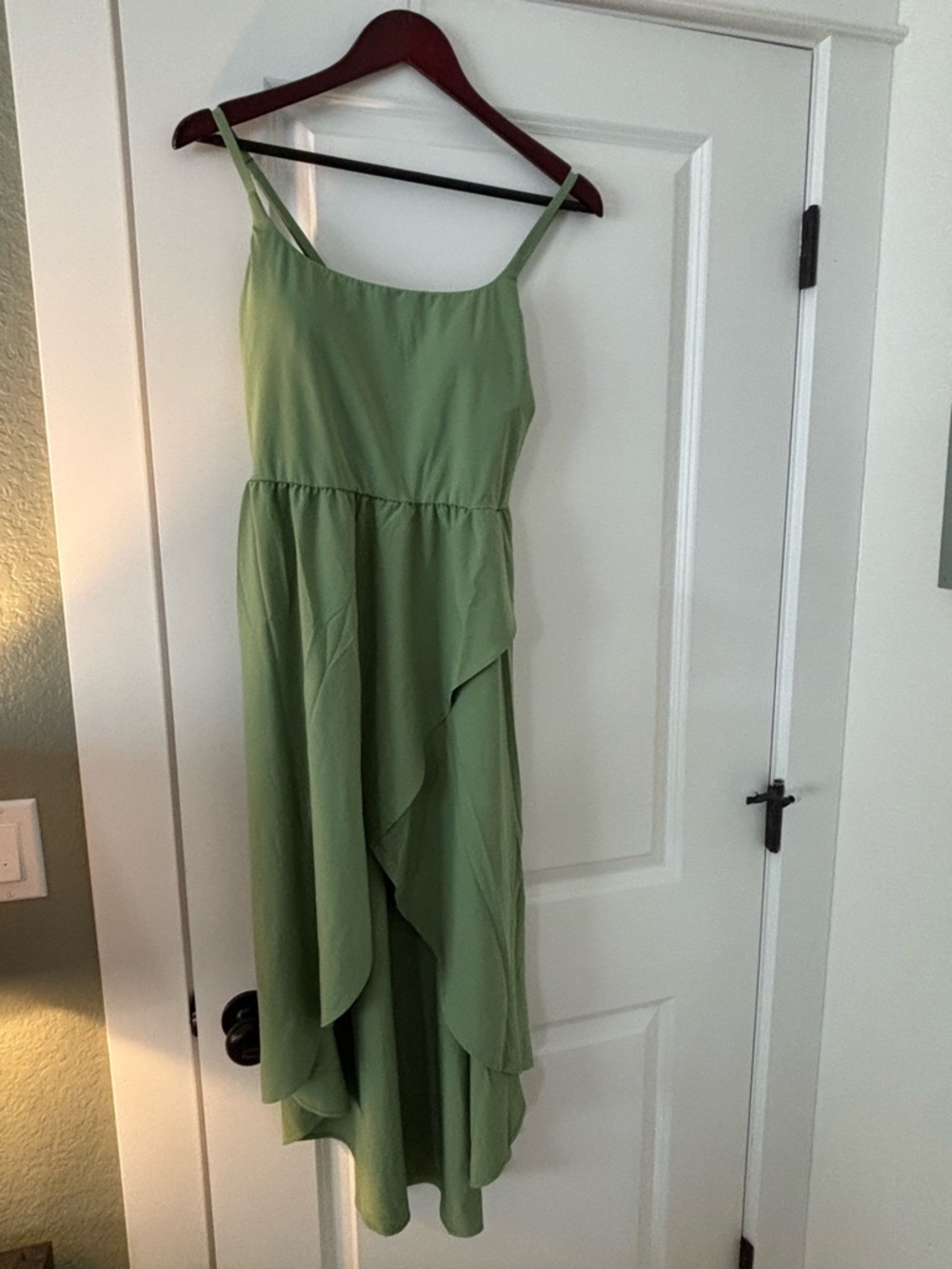 HALARA Sage Green Asymmetrical Ruffle Midi Dress
